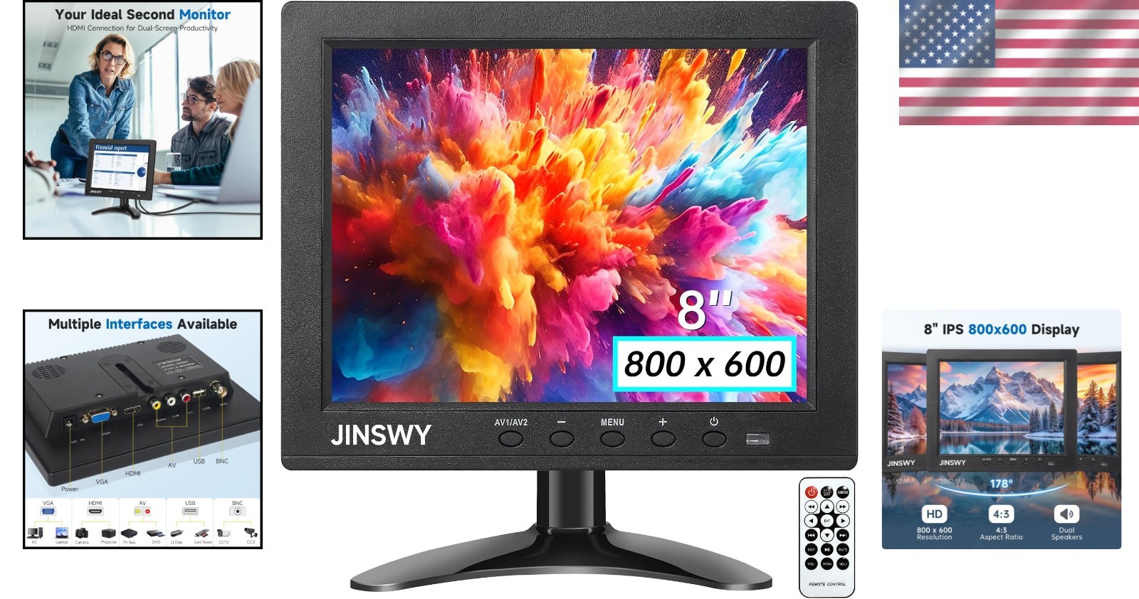 Versatile 8-Inch IPS Monitor for CCTV & Gaming with HDMI and USB Connectivity