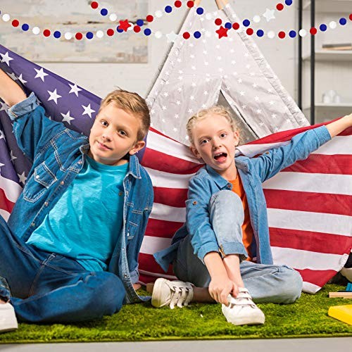 2 Pack Patriotic Felt Ball Garland Each Garland 6.56ft Red White and Blue Pom