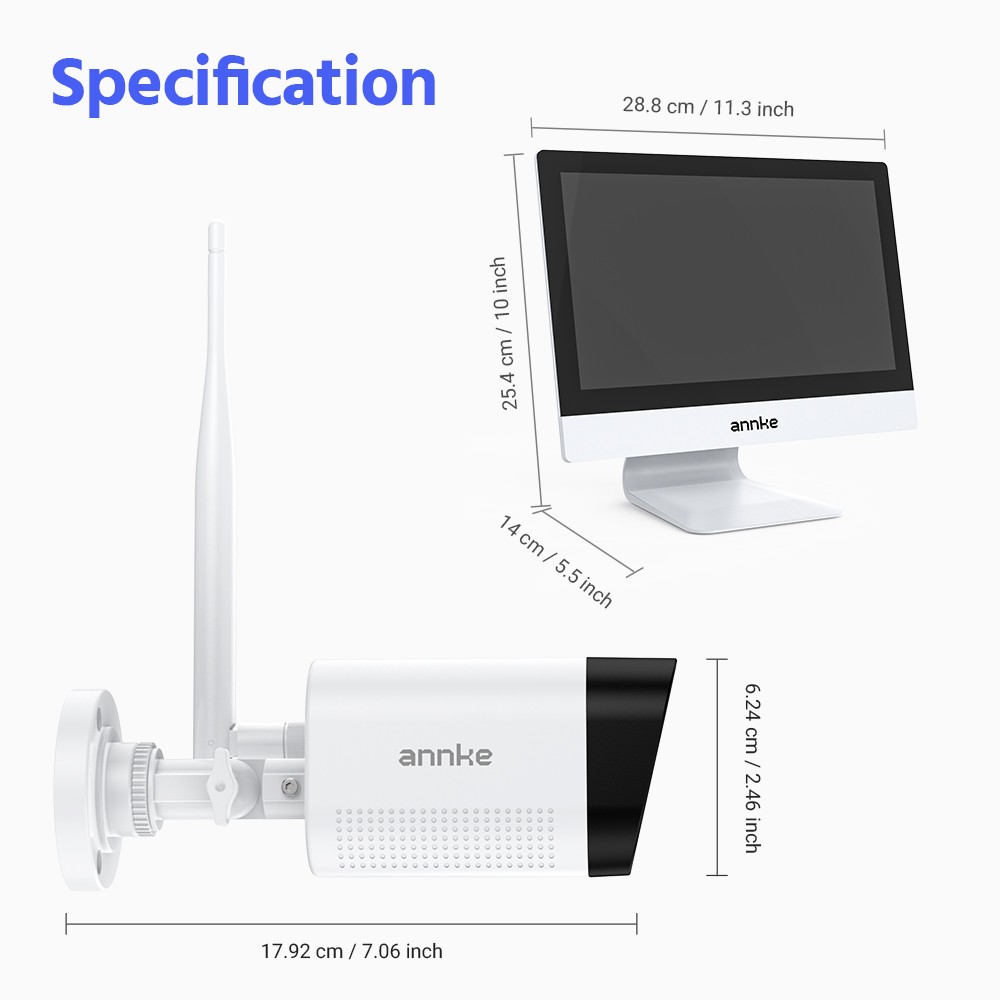 ANNKE Wireless 4K NVR 12” Monitor HD 3MP AI Security Camera System Two Way Audio