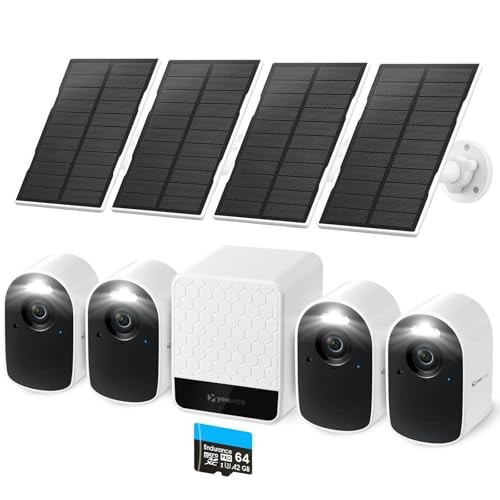 WiFi6 Solar Security Cameras Wireless Outdoor, 2K QHD Home Security 4-Cam Kit