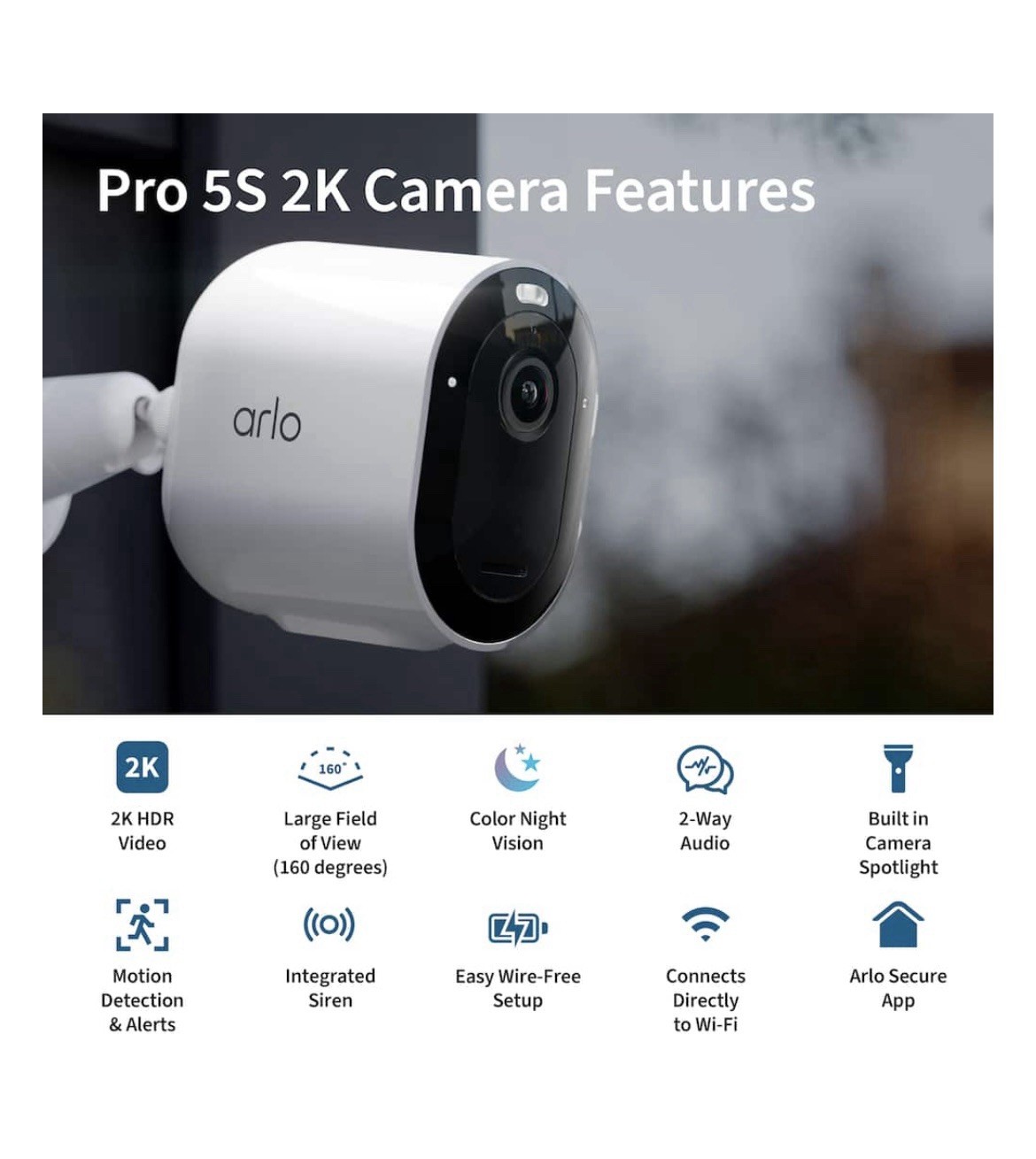 Arlo Pro 5S 2K Indoor/Outdoor Wire Free Spotlight Security Camera – White…