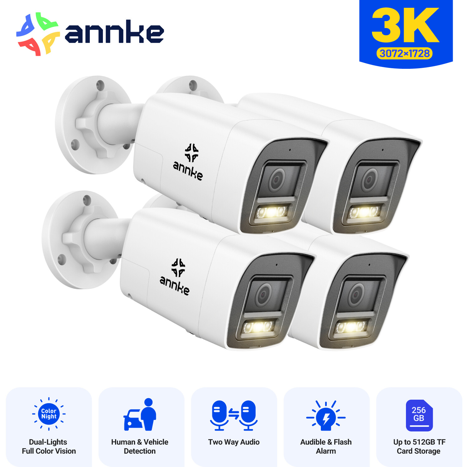 ANNKE C500X 3K PoE Security IP Camera 5MP Two Way Audio Recording AI Color Night