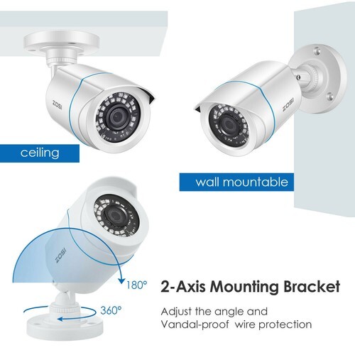 ZOSI 4PK 1080P HD Home TVI Security Cameras Outdoor CCTV Night Vision Alert IP66