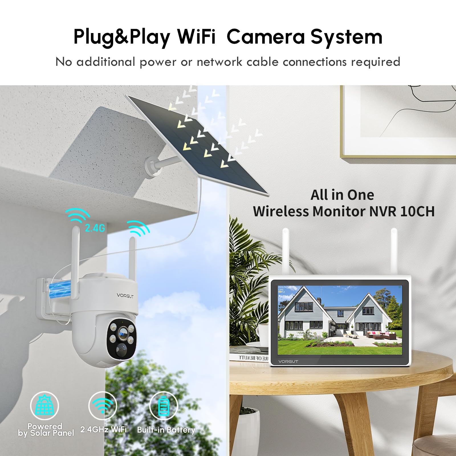 Solar Security Camera System Wireless Outdoor with 10CH 10″ LCD Monitor NVR,2…