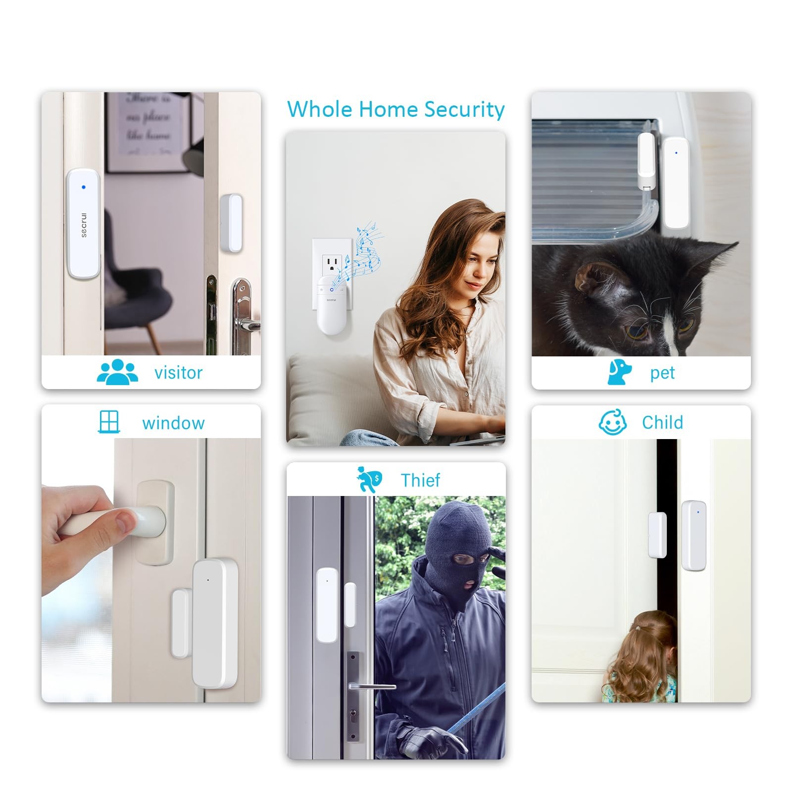 Wireless Door Sensor Chime, Open Alarm When Entry white