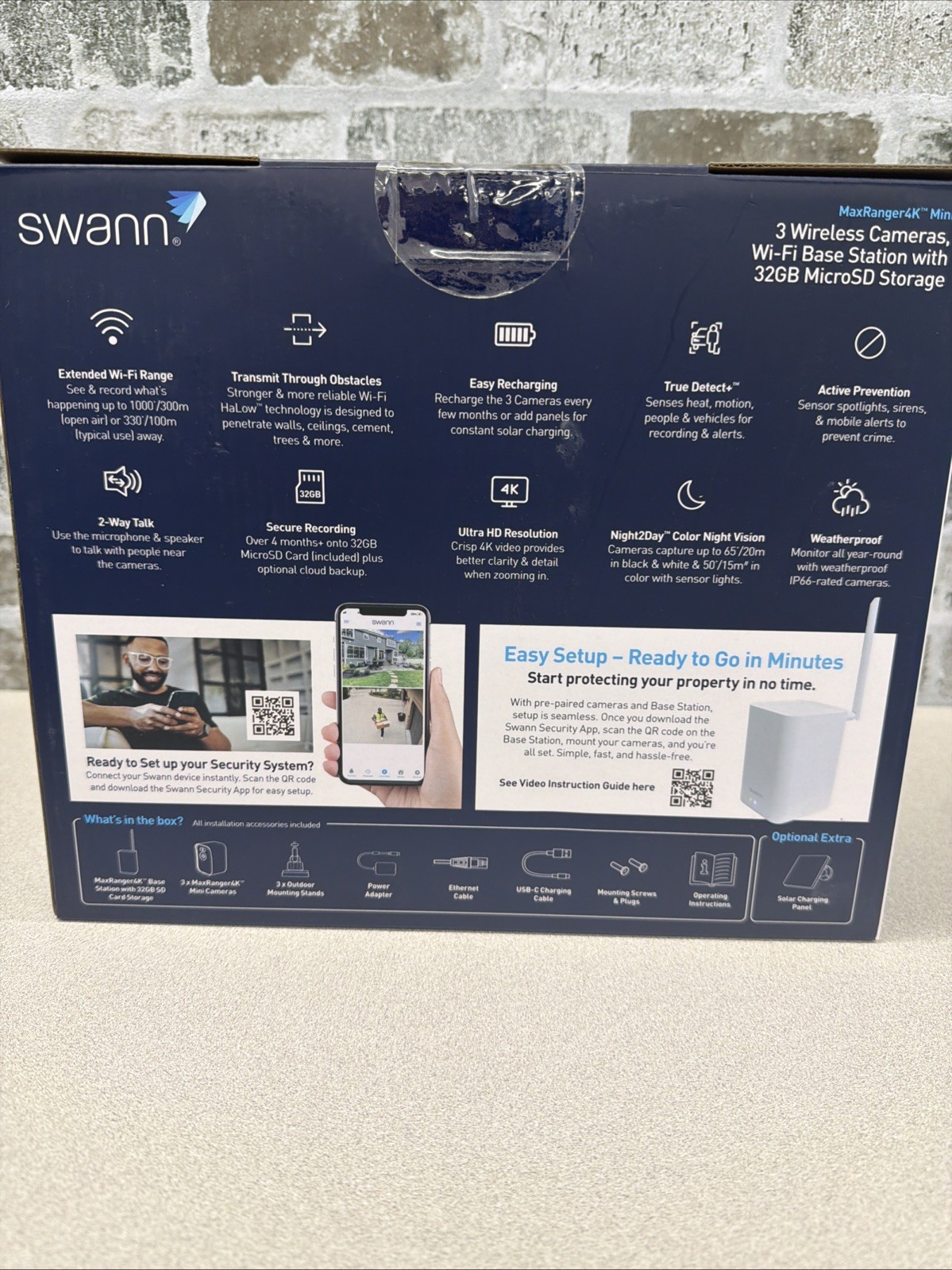 Swann MaxRanger Mini 4K Wireless Security System, 3-Pack