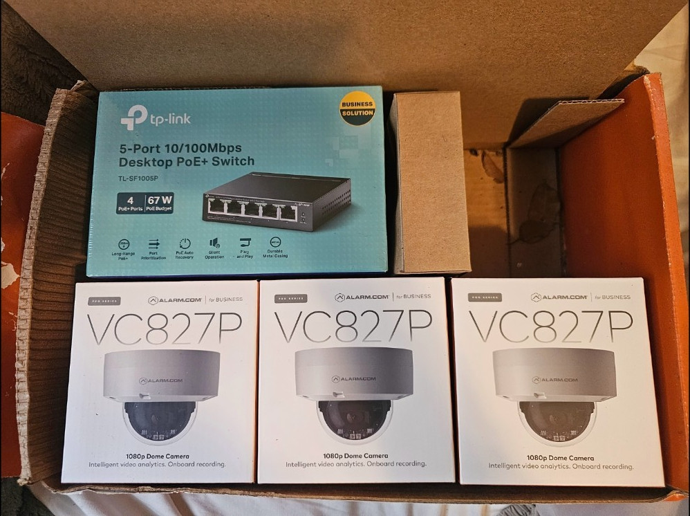 Alarm.com VC827P 4 Dome IP Cameras 1080p Wired Surveillance System PoE Switch