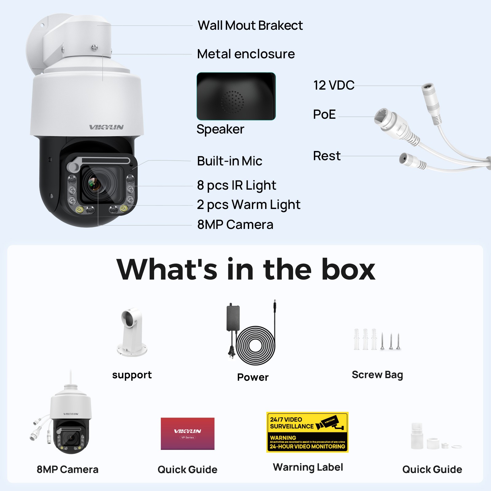 VIKYLIN SmartFind 16POE 16CH NVR 360°view 18×ZOOM 8MP 4K PTZ Camera Systems Lot
