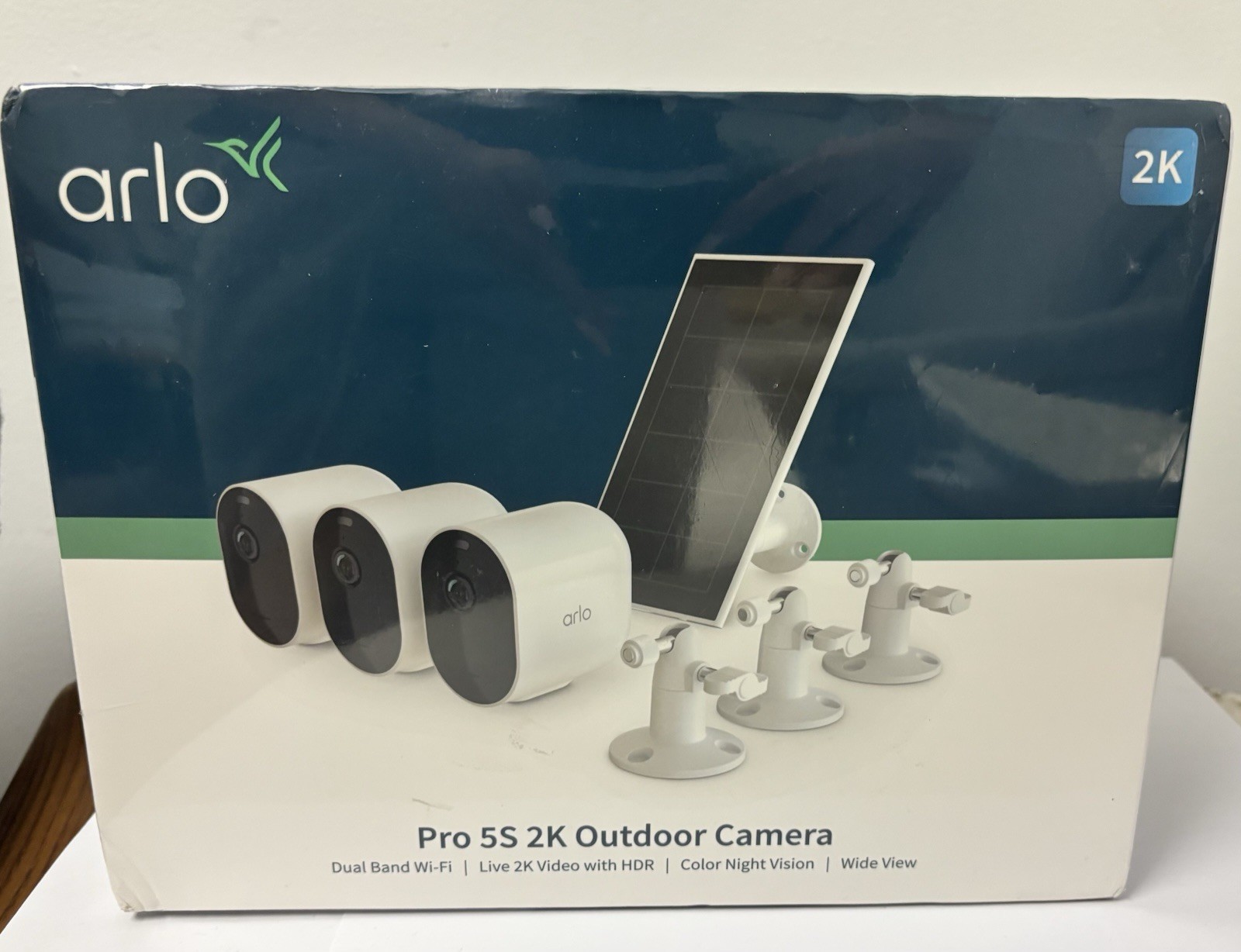 Arlo Pro Wireless 5S 2K Spotlight Camera, 3 Cameras & 1 Solar Panel, White