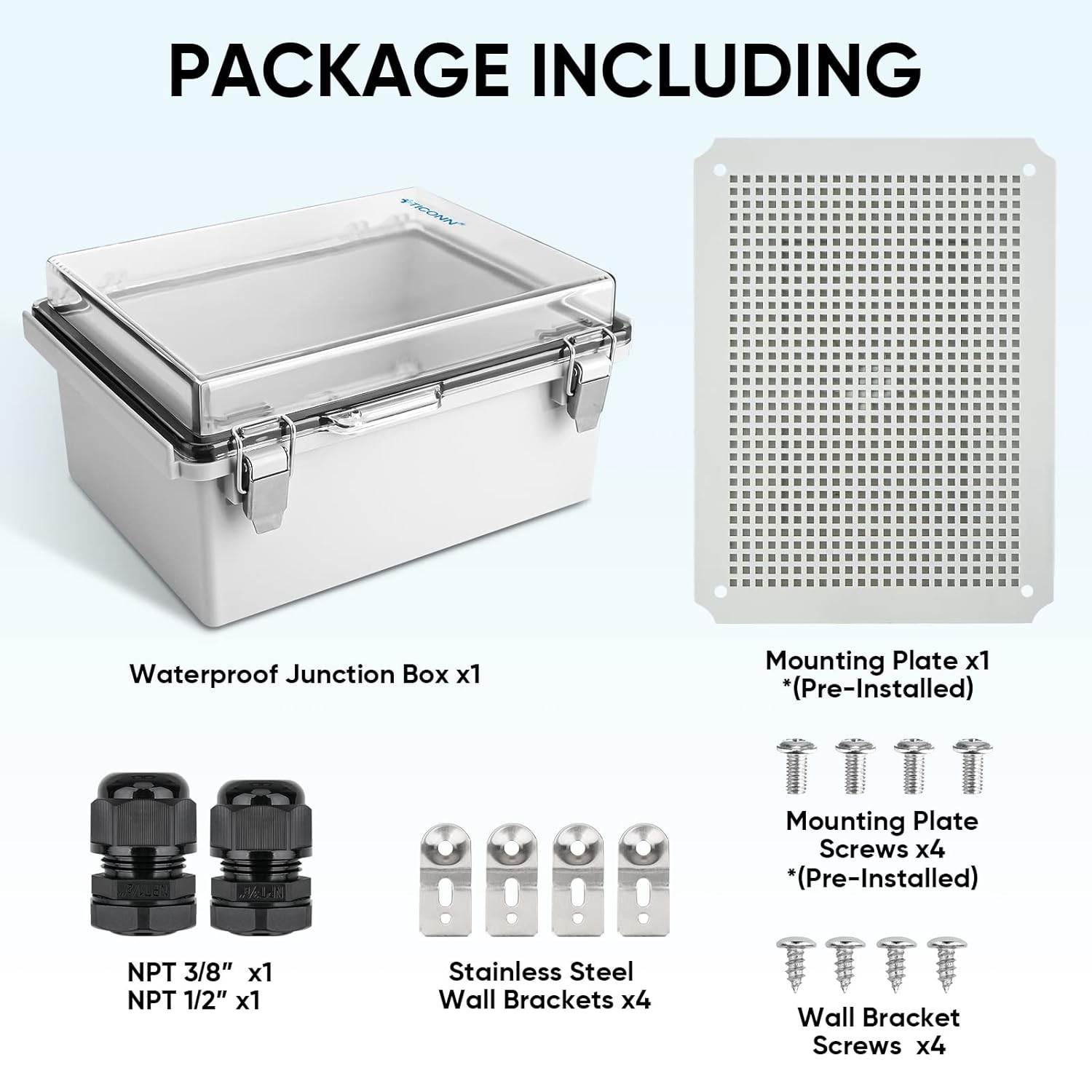 TICONN Waterproof 15.7"x11.8"x7.1", Transparent Cover