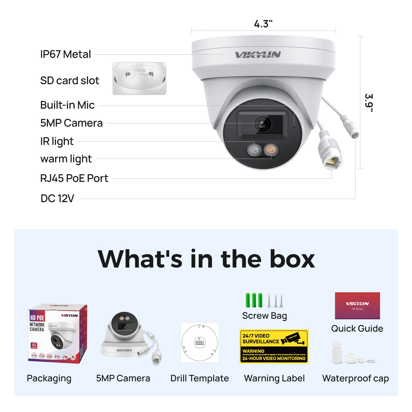 Vikylin Smartfind 8POE 16CH NVR Dual light Color+IR MIC 5MP Mini IP Camera Lot