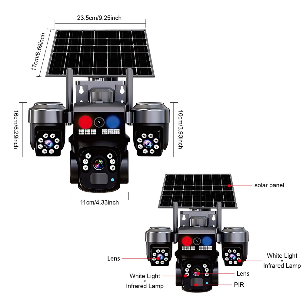 Solar Battery Powered Wireless WiFi Outdoor Pan/Tilt Home Security Camera System