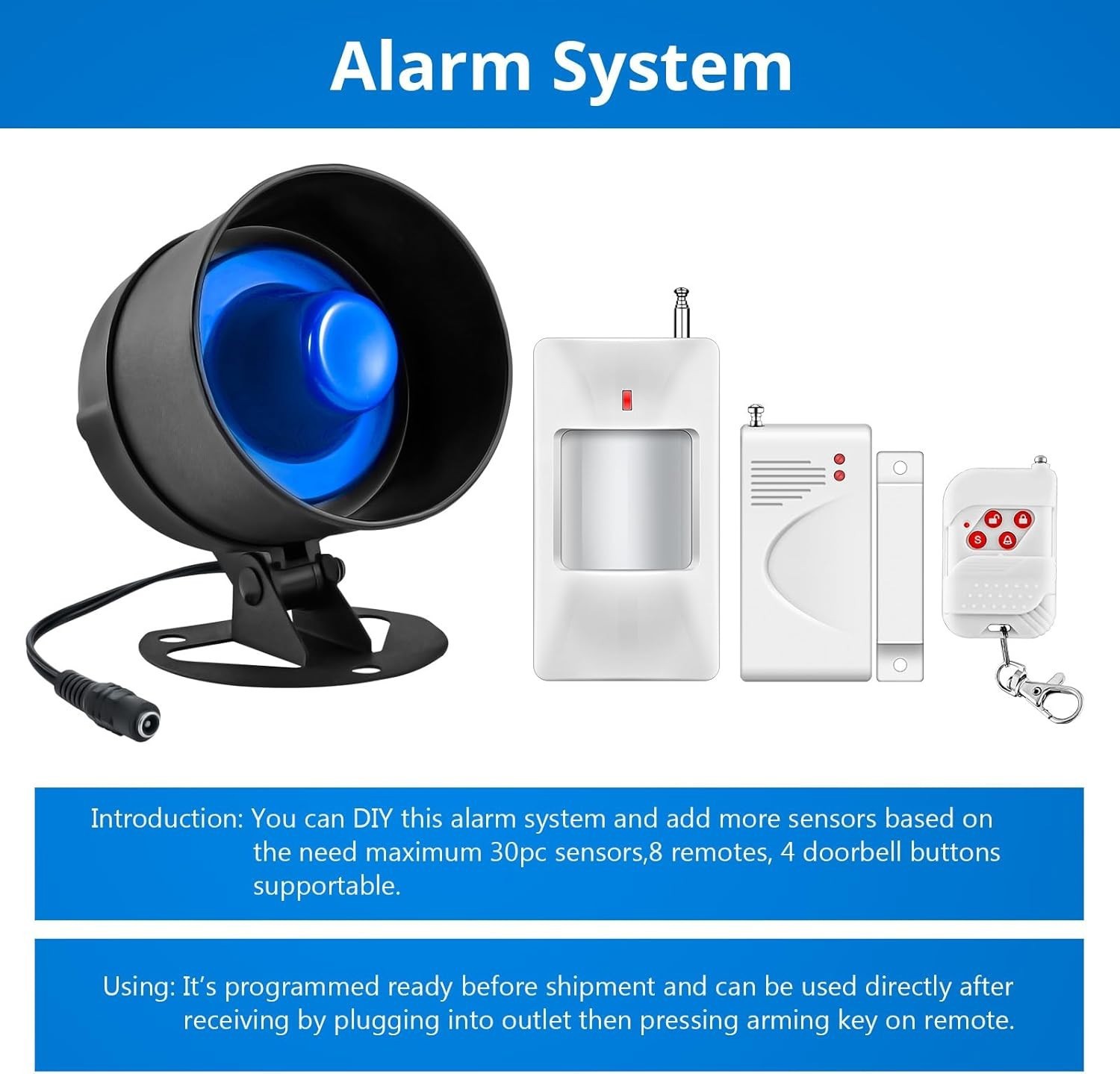 Wireless Entry Alert Alarm Kit 110dB Siren Household Anti Burglar Protection