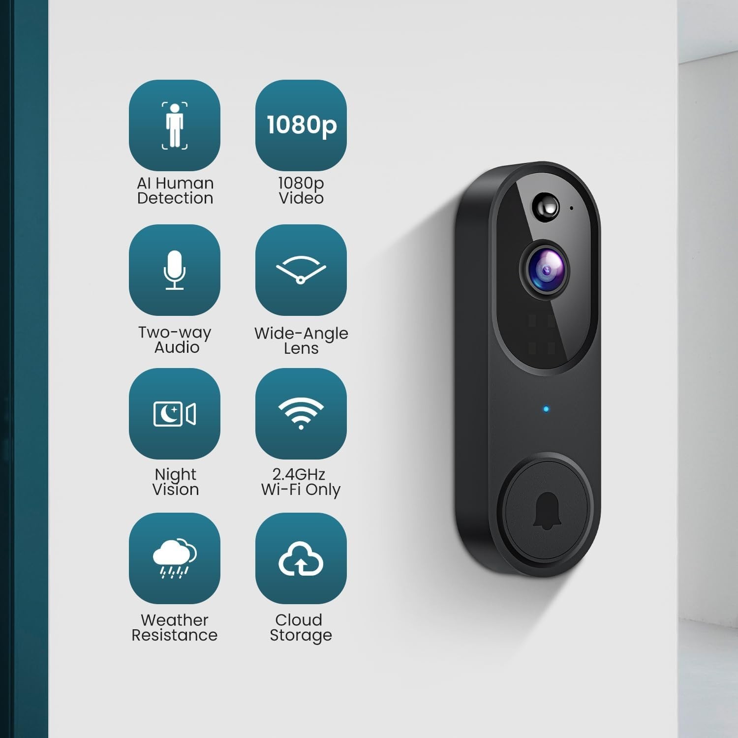 1080P Smart Wireless Video Doorbell Camera Night Vision Real-Time AI Alerts