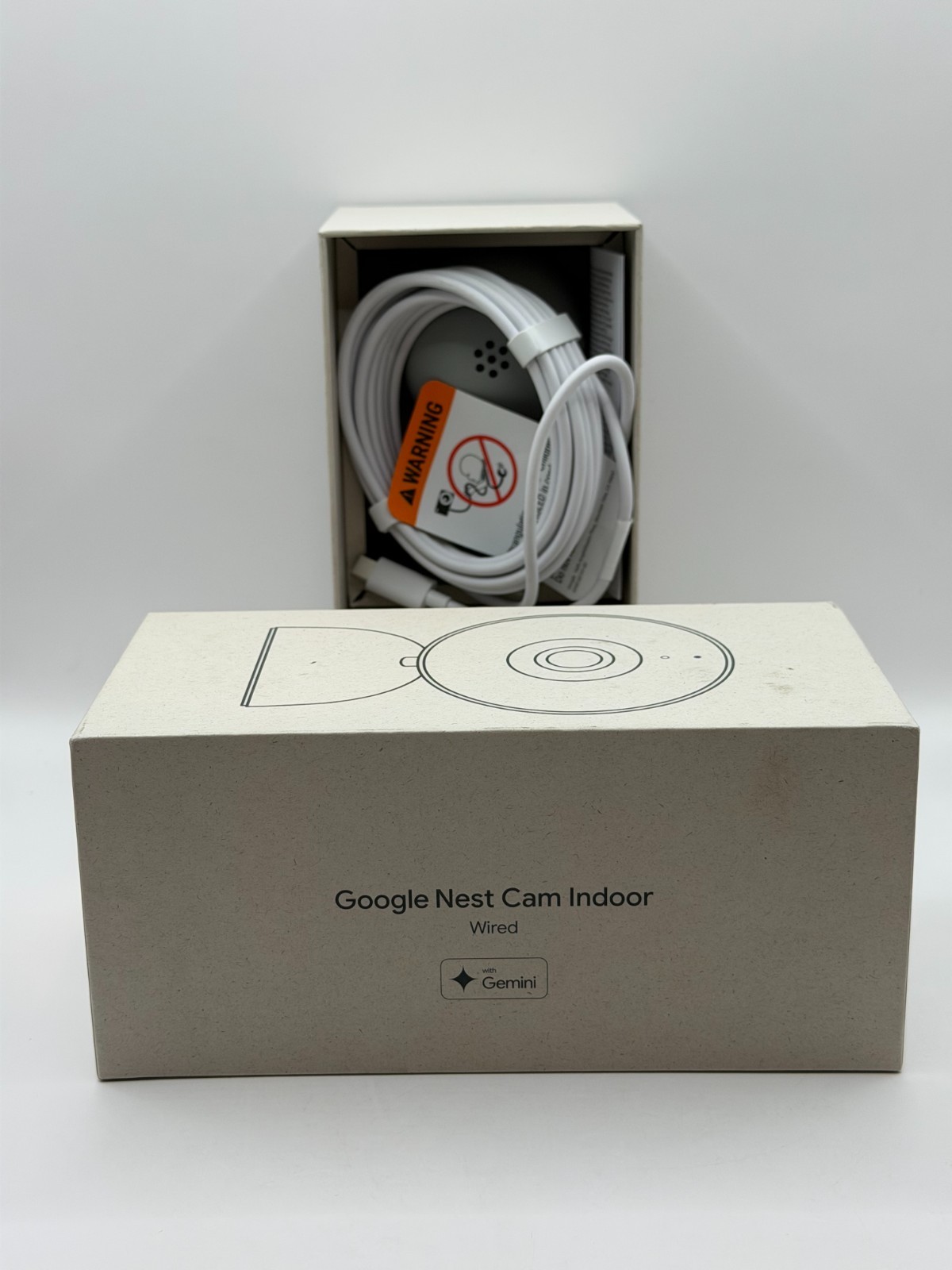 Google Nest Cam Indoor Wired 3rd-Gen with 2K Video & Gemini, White/Grey – OB