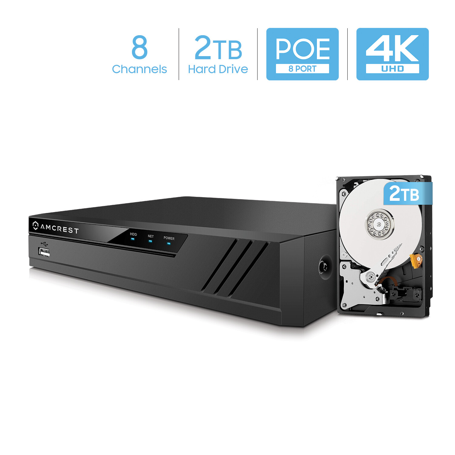 Amcrest NV4108E-HS 4K 8CH POE NVR (1080p/3MP/4MP/5MP/6MP/8MP/4K) (NV4108E-2TB) –