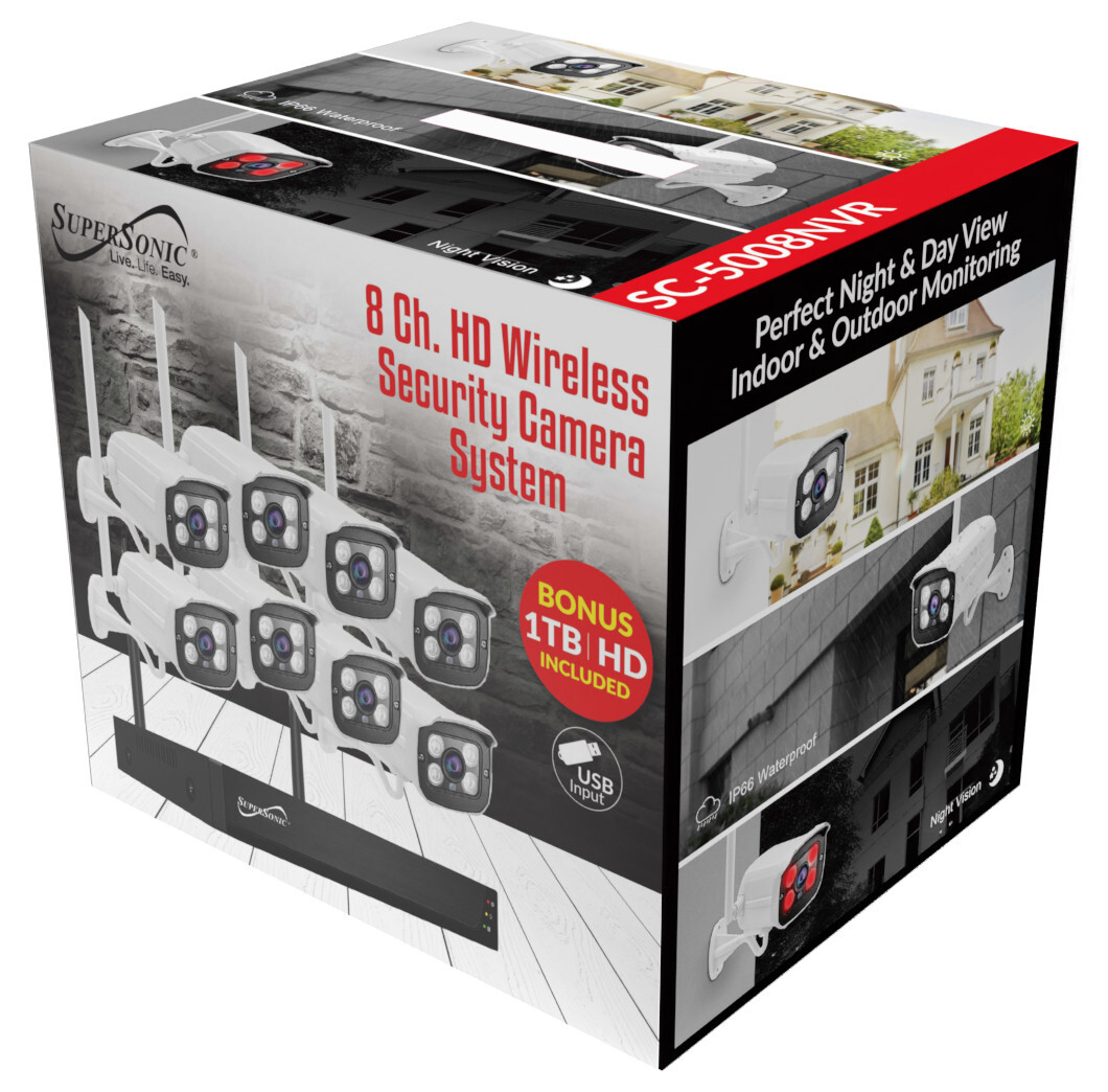 Supersonic 8-Channel HD Wireless Security Camera System Outdoor/Indoor SC-5008NV