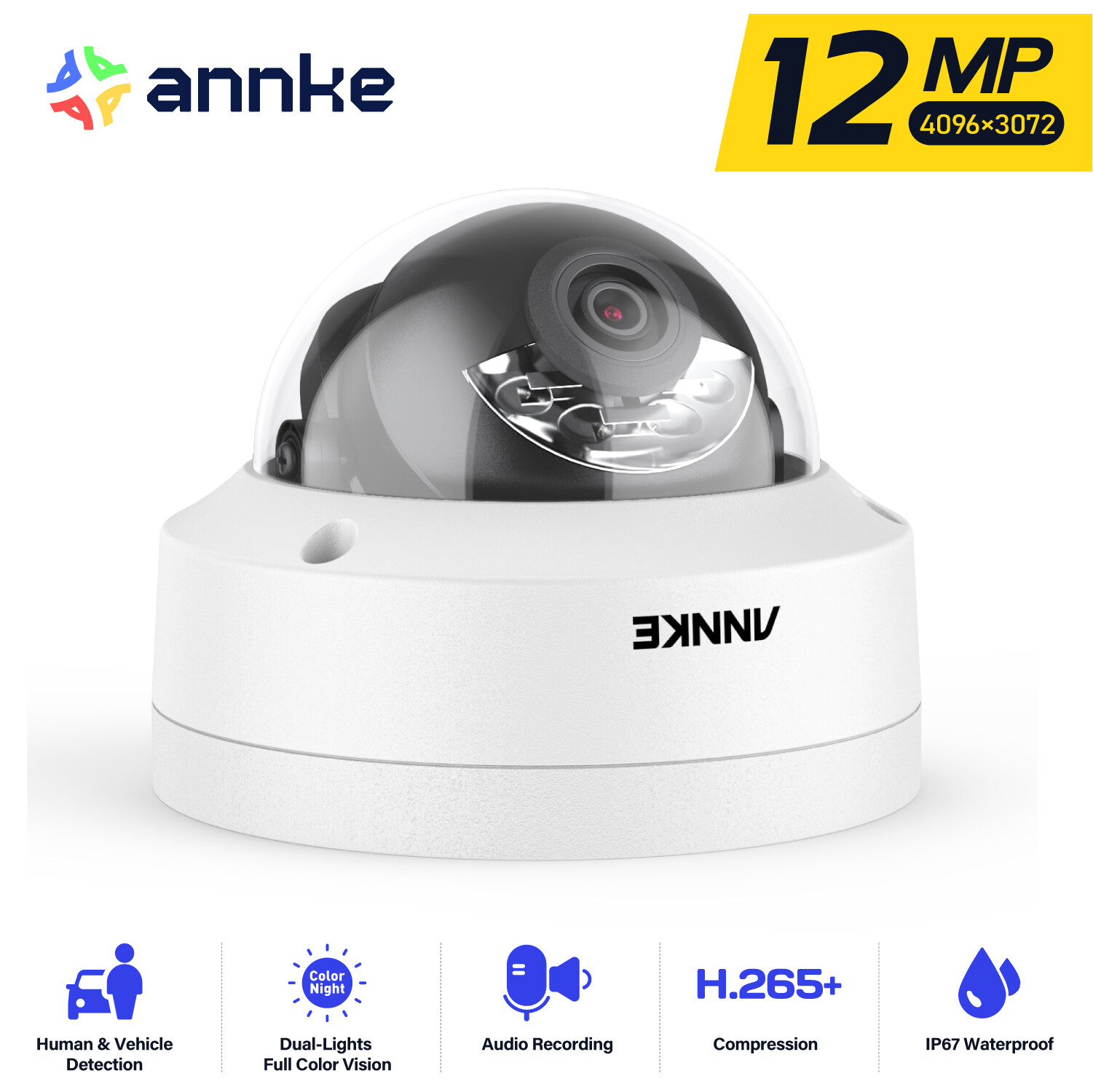 ANNKE 12MP Full Color PoE Security IP Camera Audio Recording AI Human Detection