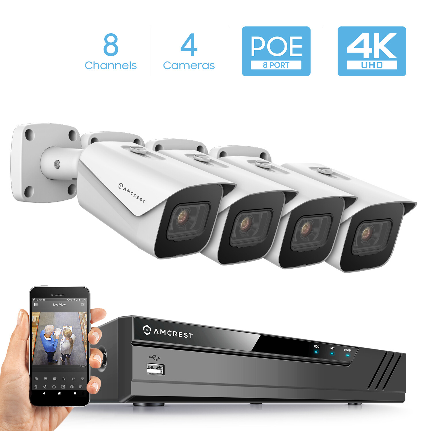 Amcrest 4K 8-Channel Security Camera System with H.265 (NV4108E-HS-IP8M-2496EW)-