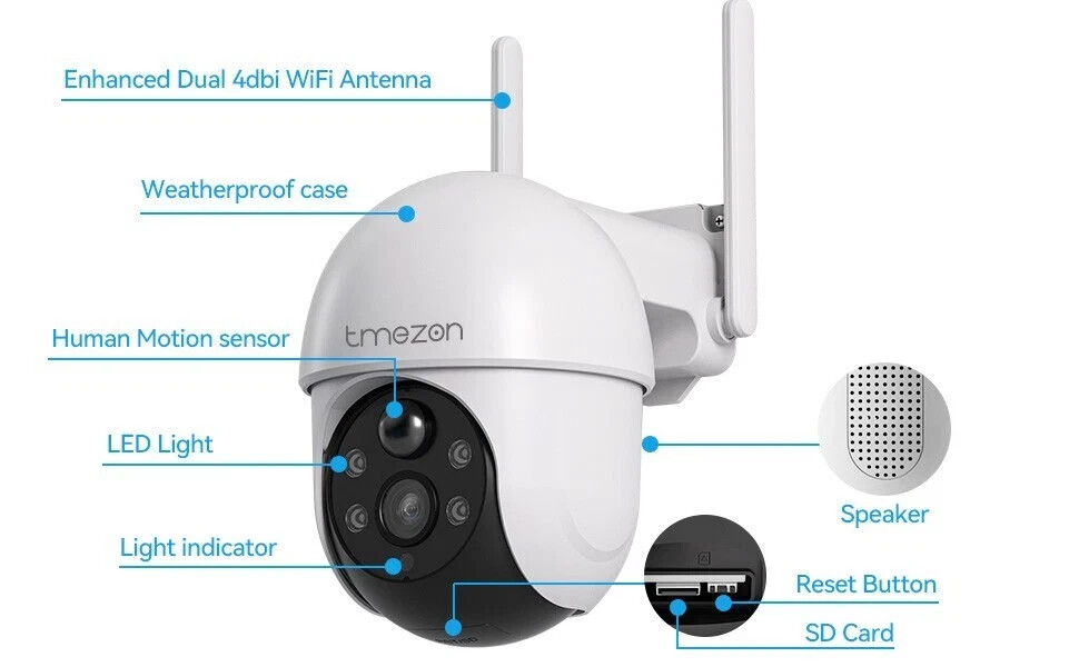 TMEZON 4MP Solar Battery PTZ Wireless Wifi Security Camera System 12” Monitor