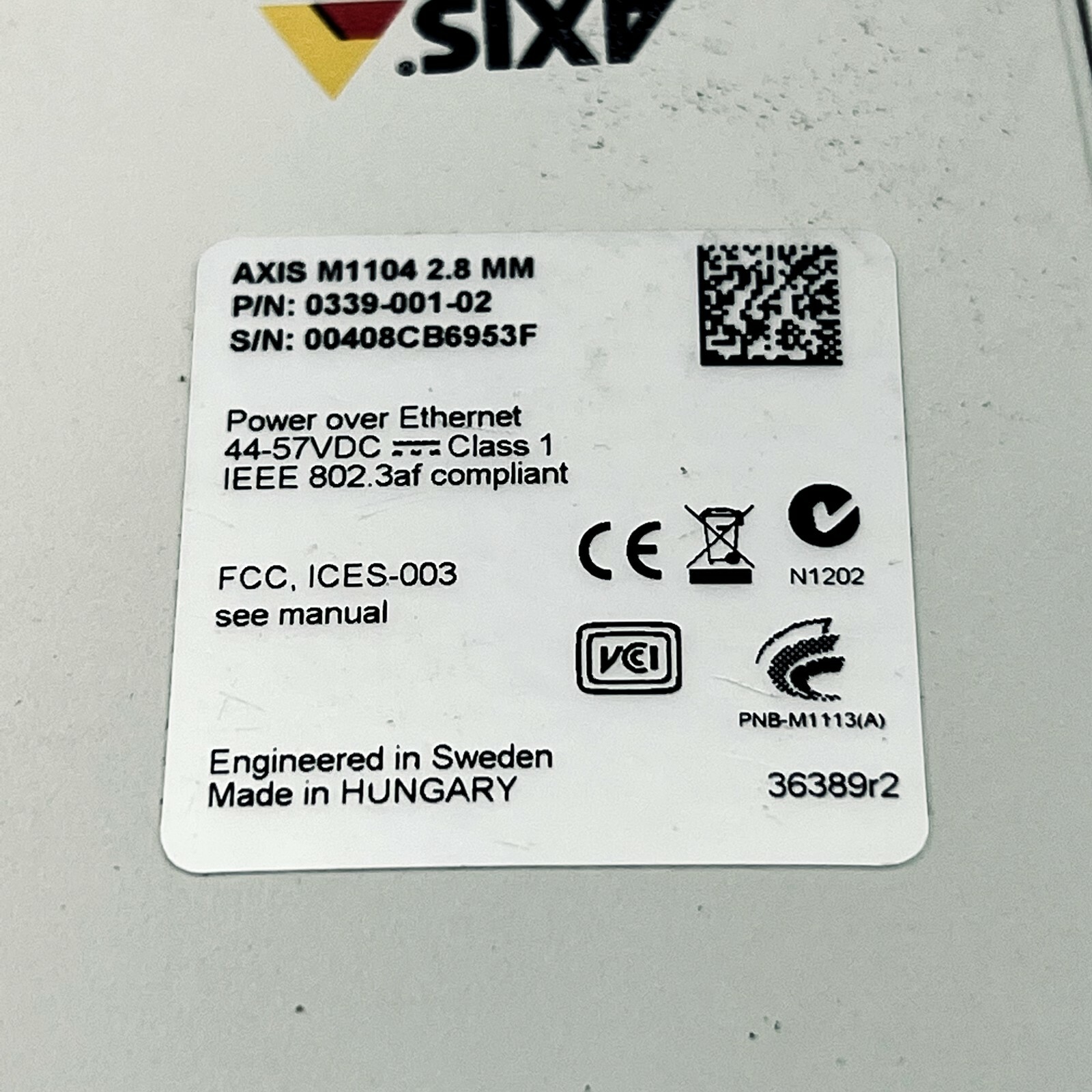 Axis M1104 HDTV 720p PoE Network Camera 2.8mm Fixed Lens F2