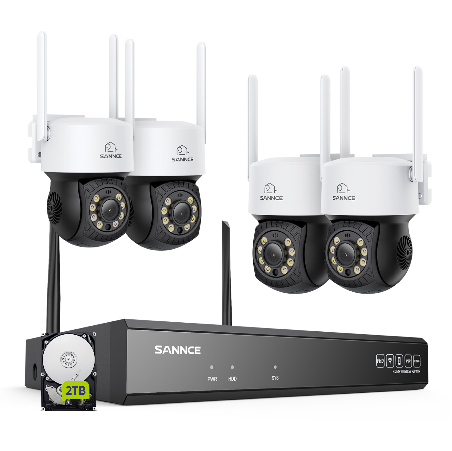 SANNCE 5MP 16CH 4PCS Wireless PT Security Camera System Two-Way Audio IP66 AI