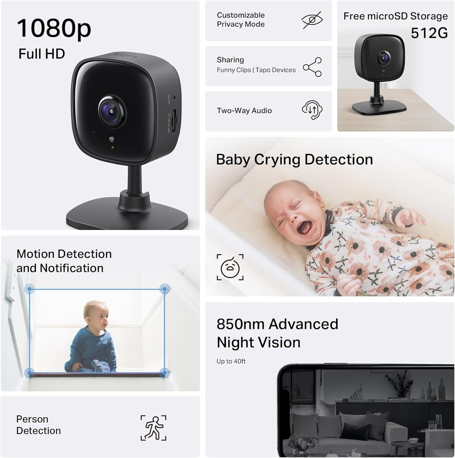 Tapo C101 1080P Indoor Wired Security Camera Baby Pet Monitor 2-Way Audio Night