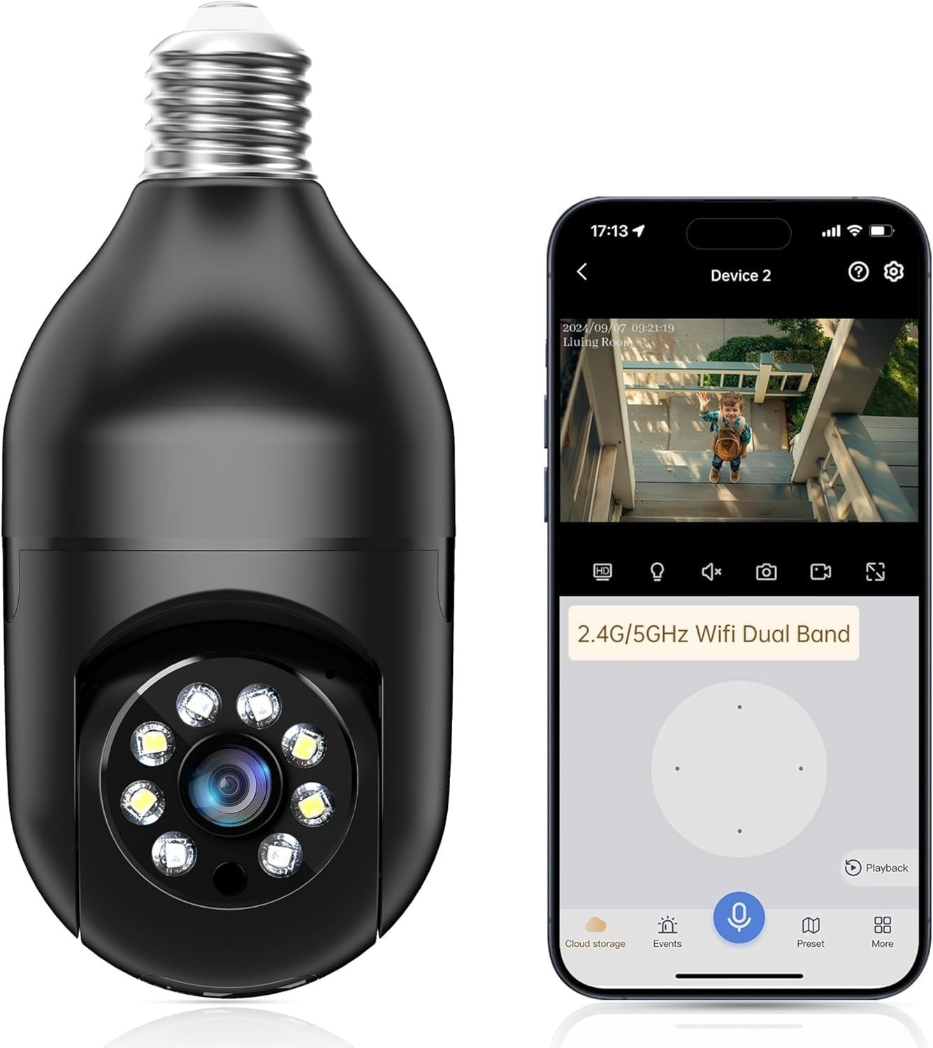WESECUU Light Bulb Security Camera 2K WiFi Motion Detection Night Vision