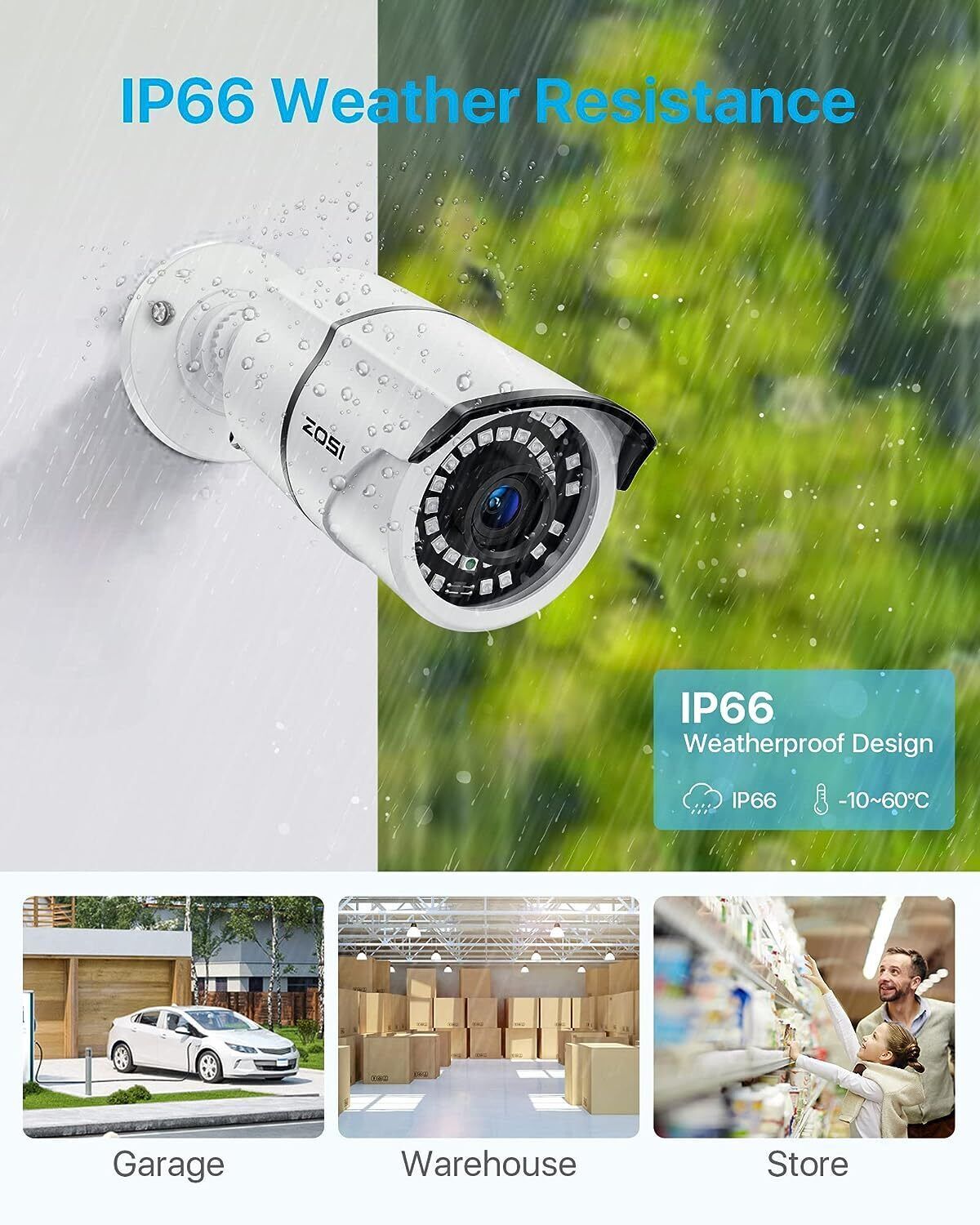 ZOSI H.265+5MP PoE Home Security Camera System Weatherproof 120ft Night Vision