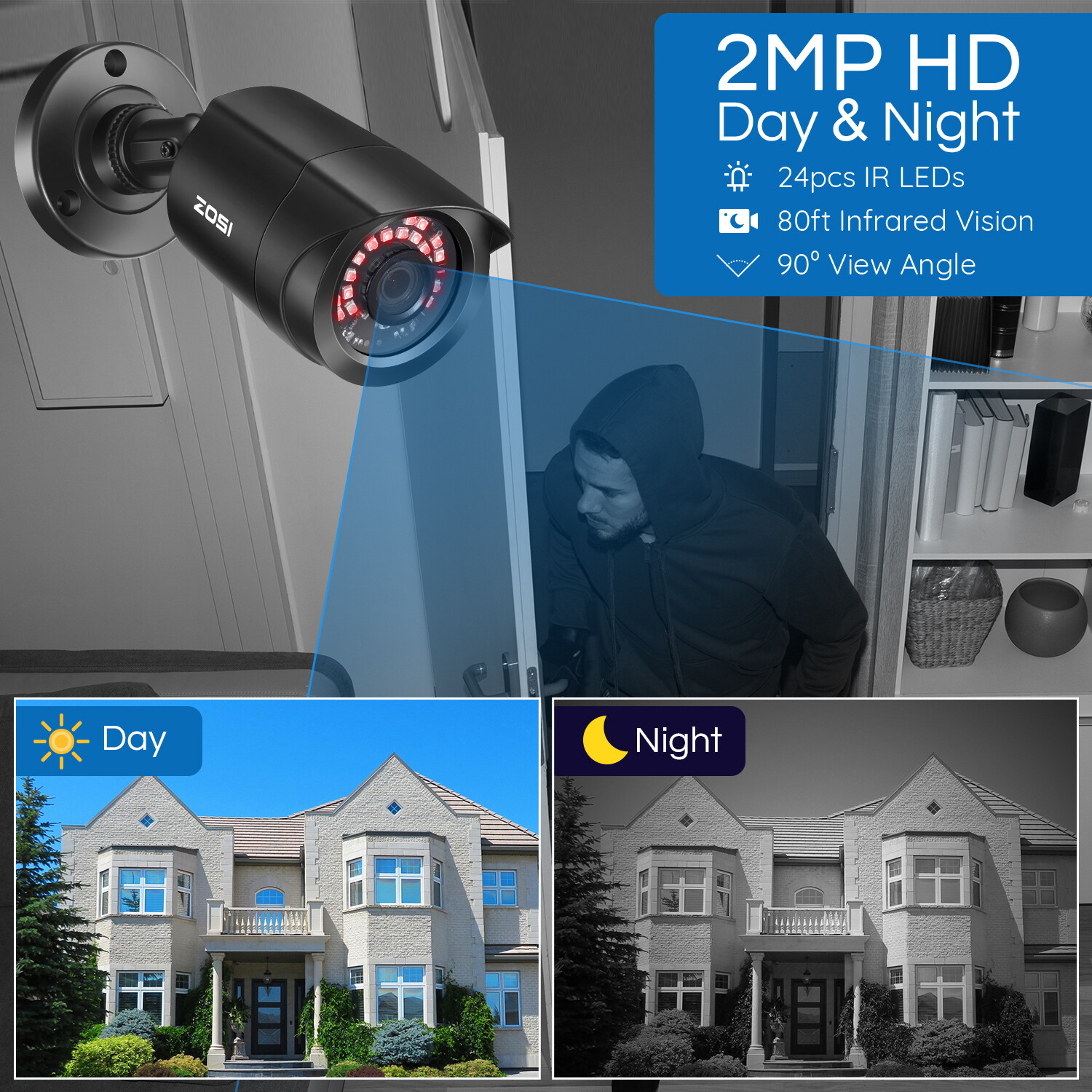 ZOSI 5MP Lite H.265+ Surveillance Camera System Outdoor 8CH CCTV DVR Remote View