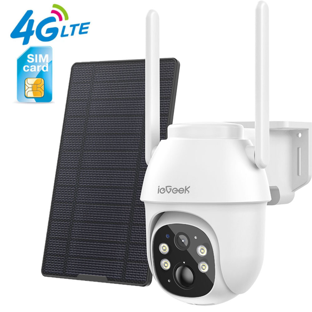 ieGeek 2K Solar PTZ 360° CCTV 4G LTE Cellular Security Camera Outdoor +Sim Card