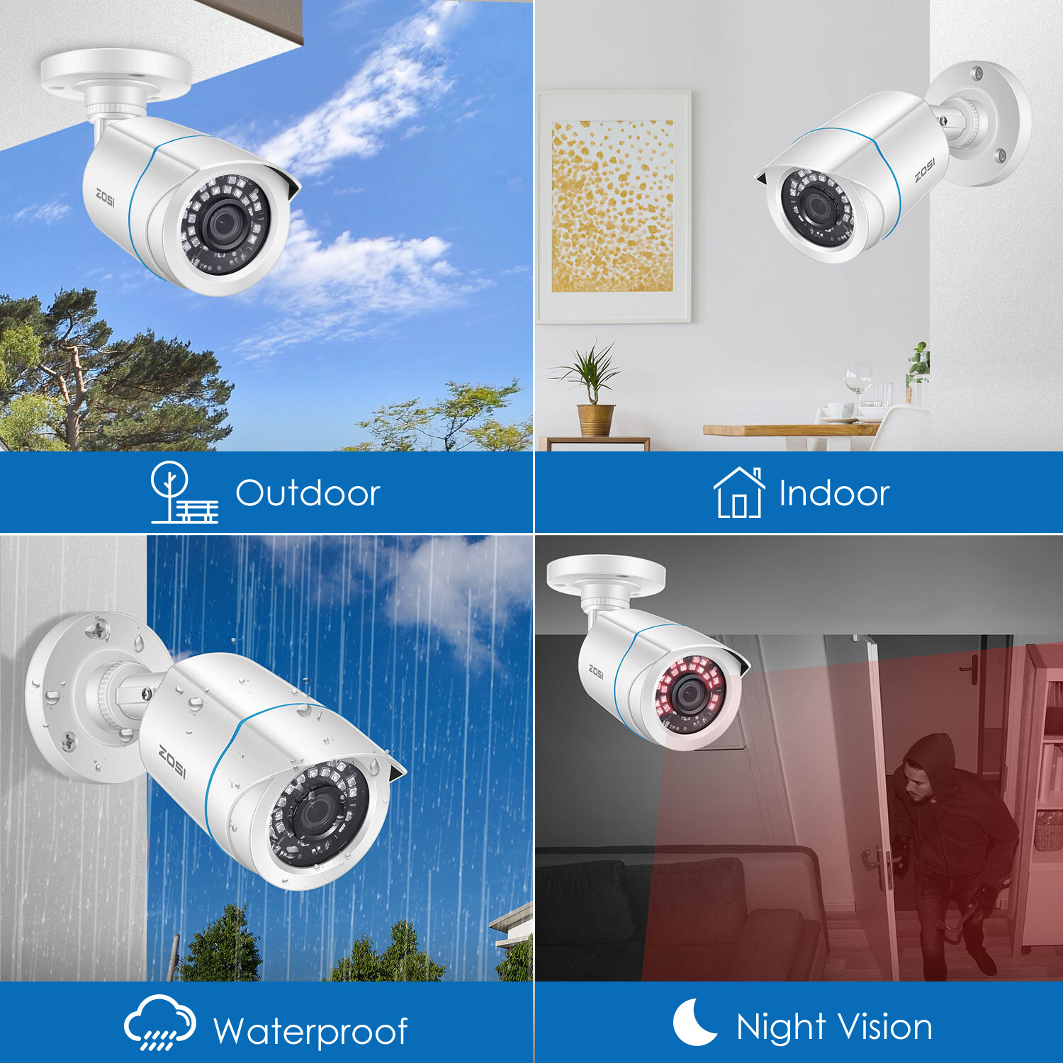 ZOSI HD 1080P 4In1 Night Vision Home Outdoor CCTV Security Surveillance Camera