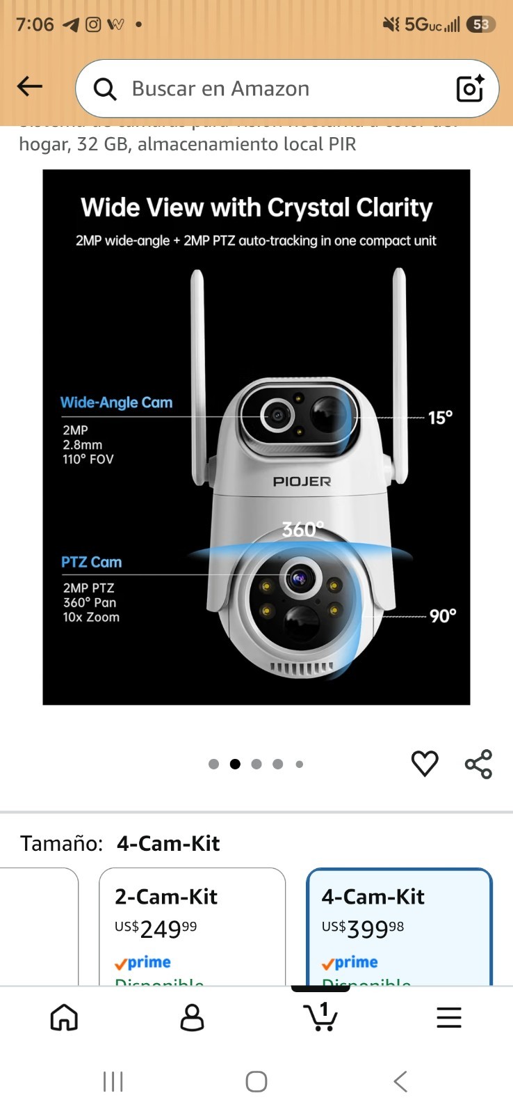 PIOJER 4-Pack Solar Wireless Wi-Fi PTZ Outdoor Security Camera Complete System