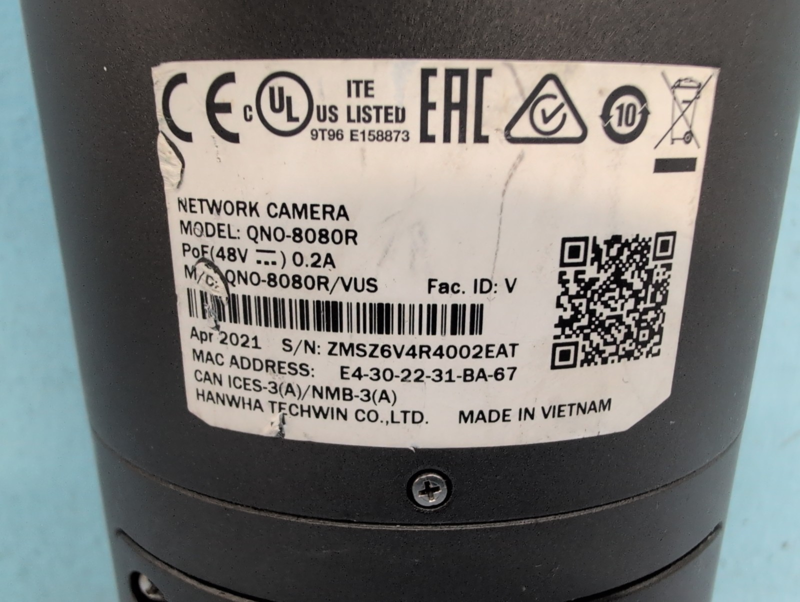 Hanwha Techwin Wisenet QNO-8080R 5MP Network IR Outdoor Bullet IP Camera