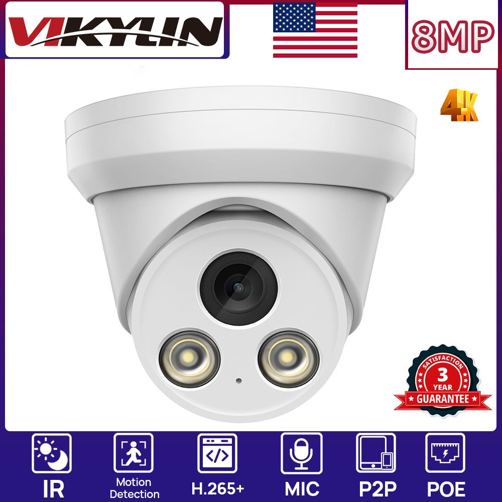 NEW VIKYLIN 8CH 8POE NVR Security Systems Turret IR30M 8MP 4K IP CAMERA MIC Lot