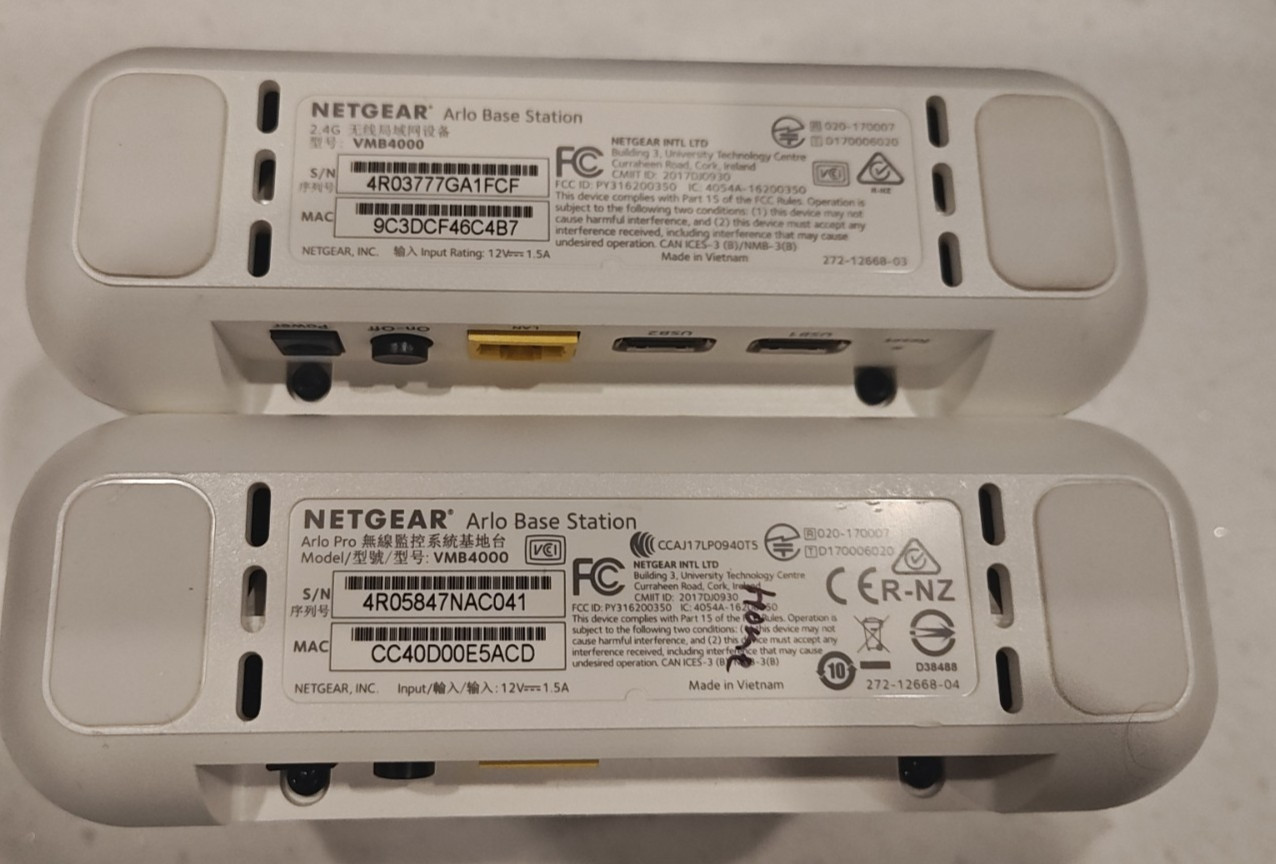 Netgear Arlo Pro Base Station VMB4000 Smart Home Hub / No Power Cord Lot Of 2
