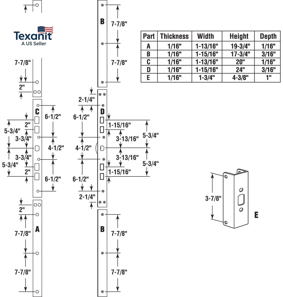 U 11026 Jamb Repair and Reinforcement Kit, 59-1/2 In. Installed, Steel Construct