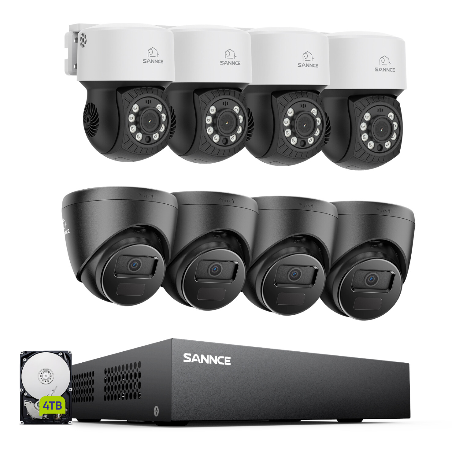 SANNCE 8CH DVR 1080P 360° Pan Tilt CCTV Security Camera System Human Detection