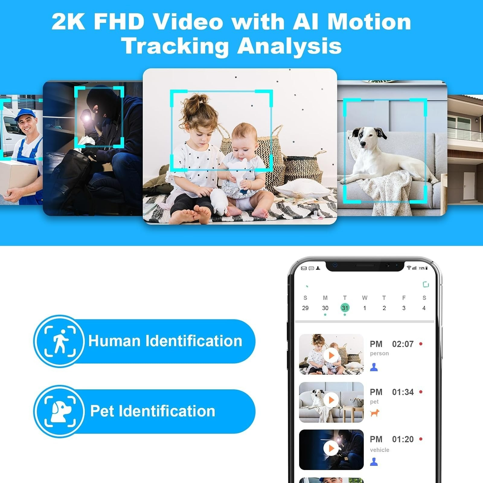 Cloarks 2K Pan/Tilt Security Camera with AI Motion Detection