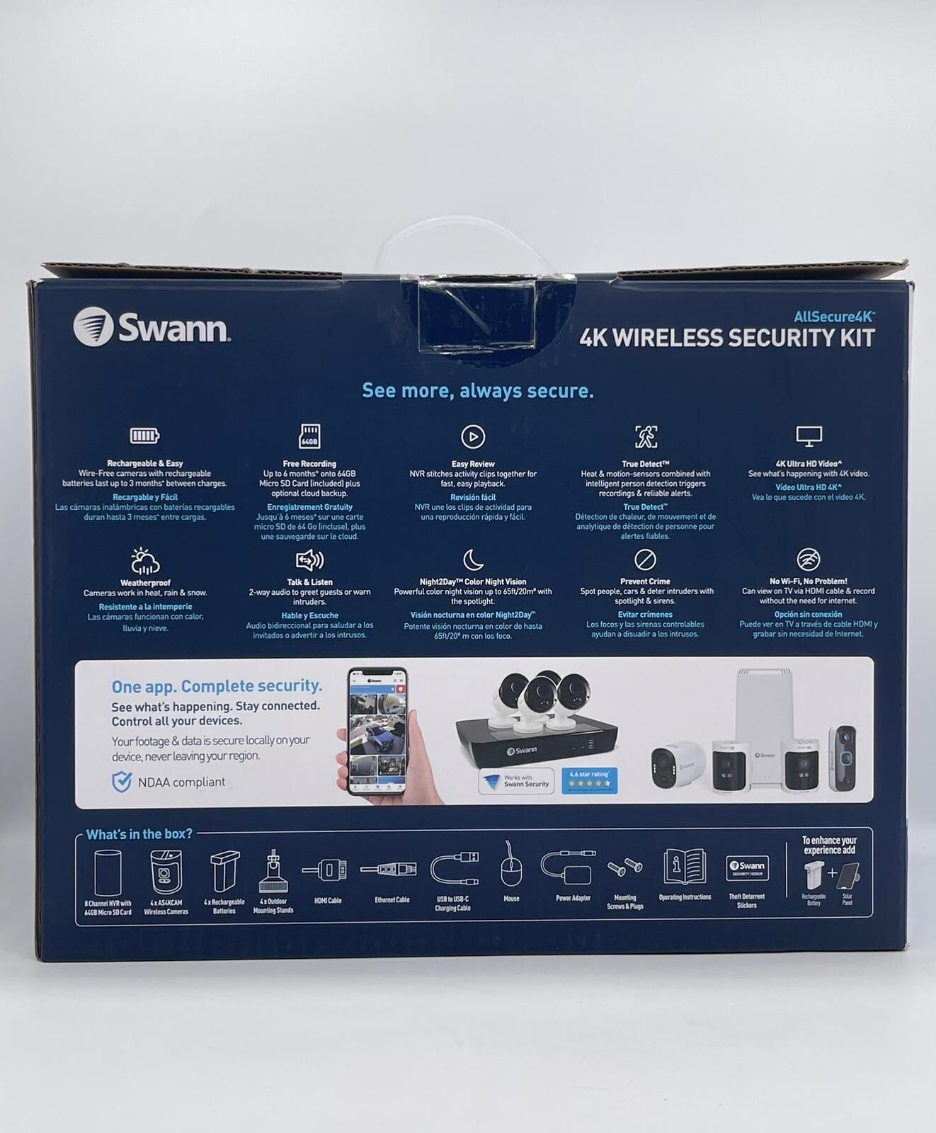 Swann AllSecure 4K Wireless Security Camera Kit NVR Tower Local Cloud Storage
