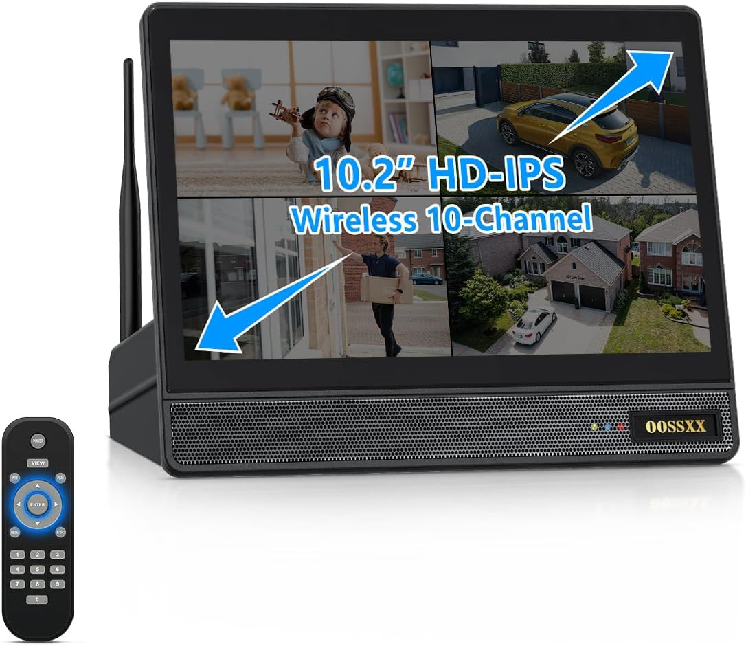 (2026 New) 10CH Wireless NVR Recorder with 10″ IPS Monitor No HDD, 5MP Dual-Band
