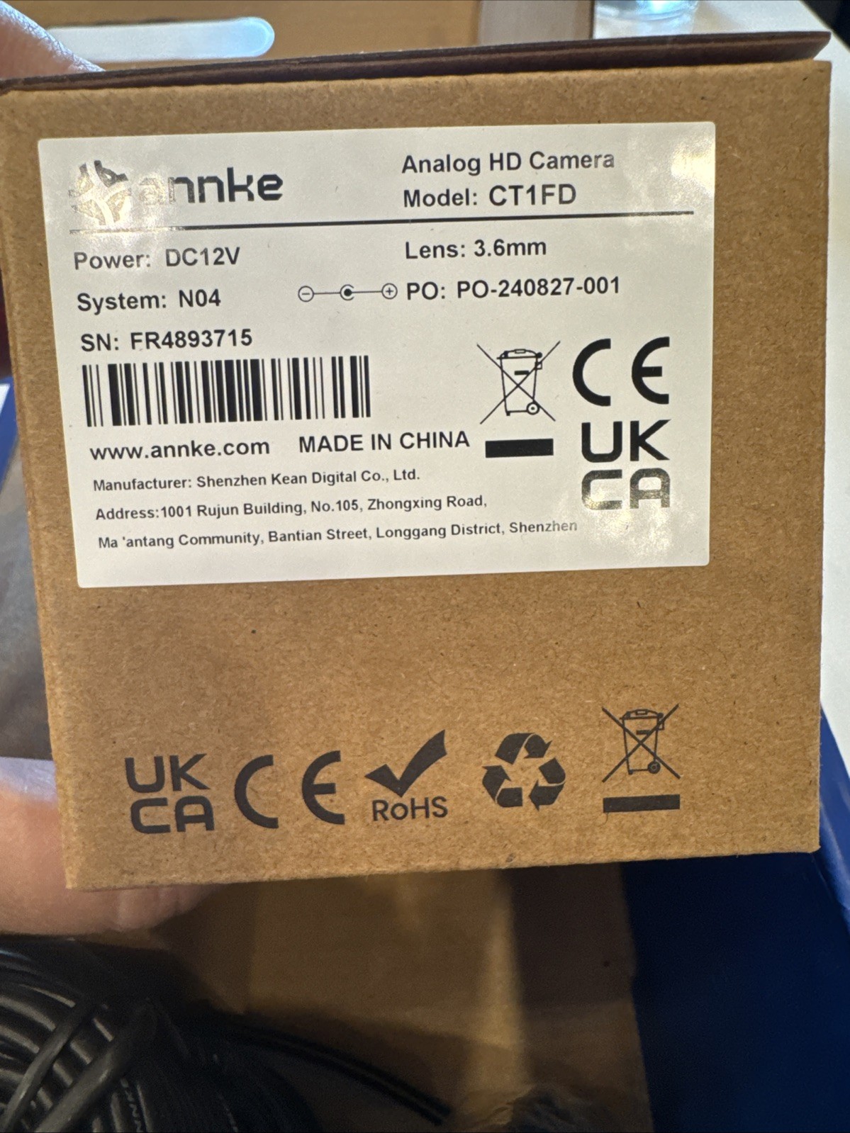 annke SecuritySyst8 cameras N04DC12VPO-250709-007 s/n GE1714406 AU-DW81KN000-OP