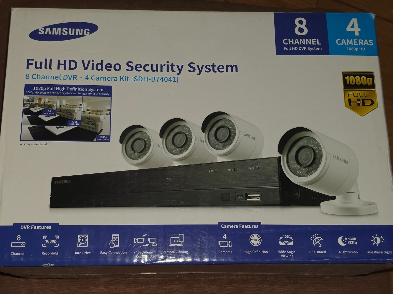 New Samsung 8 Channels 4 Cameras DVR Security System SDH-B74041