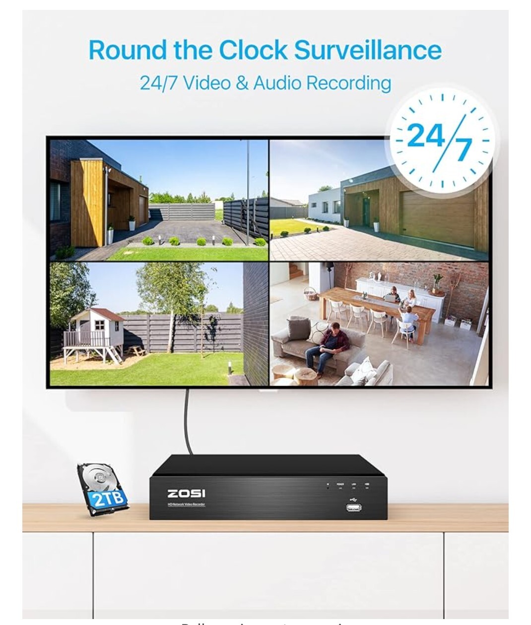 ZOSI 8-16CH 4K PoE Security Camera System Spotlight 2TB – 4 Cameras