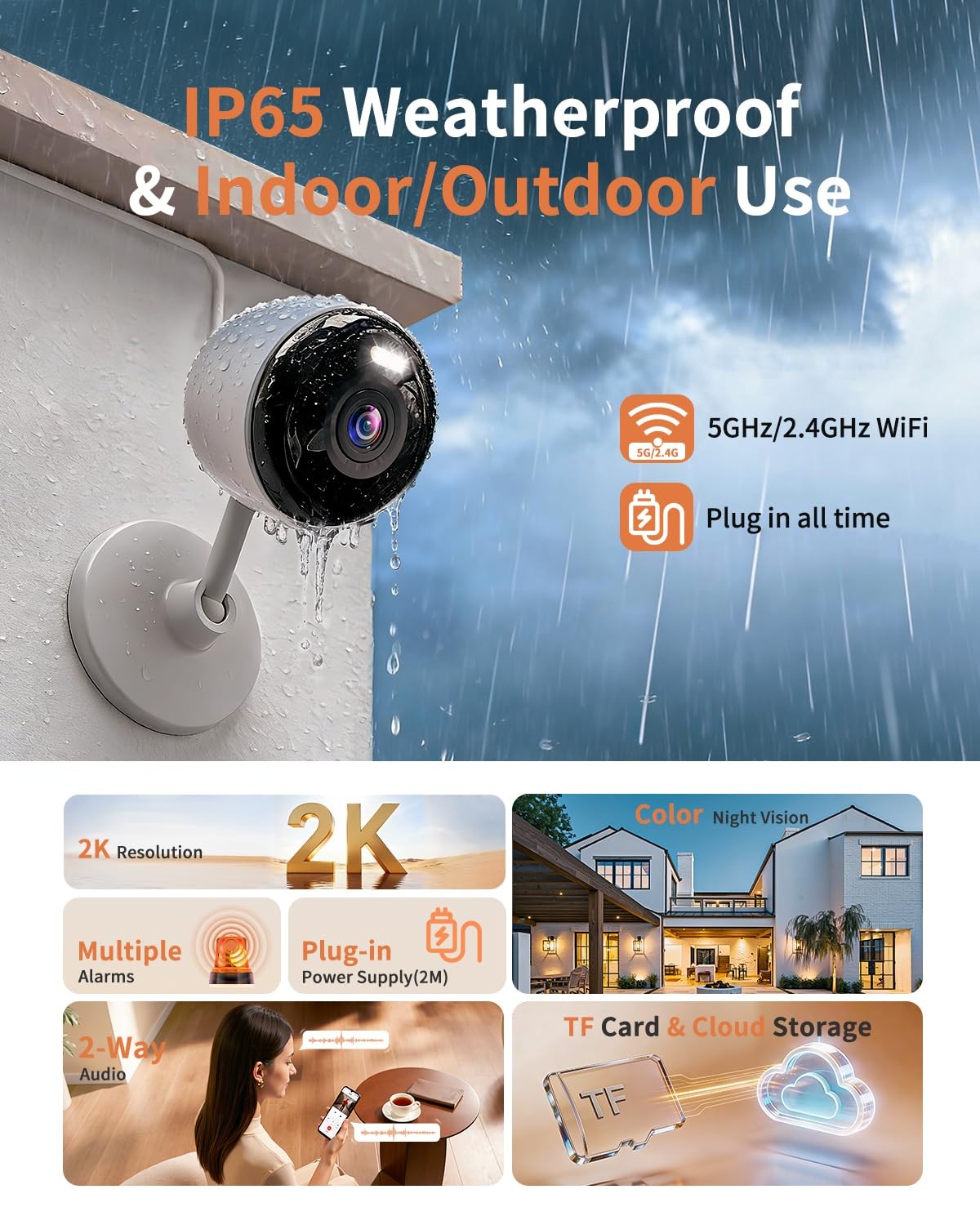 2K Cameras for Home Security, 5G & 2.4G WiFi Security Camera 4 Pack, White