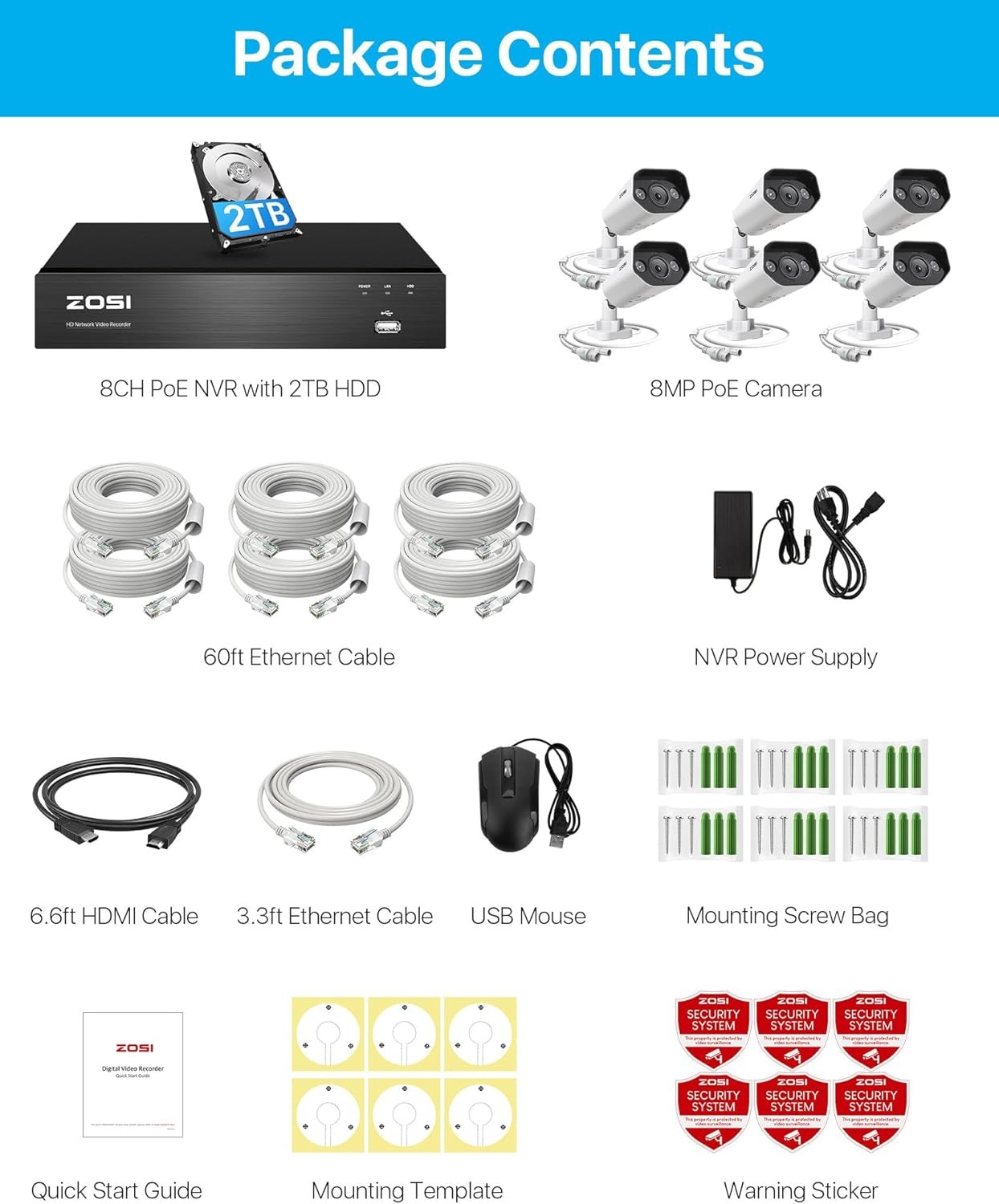 ZOSI 2K 8CH Spotlight Wireless Security Home Camera System with Two-Way Audio
