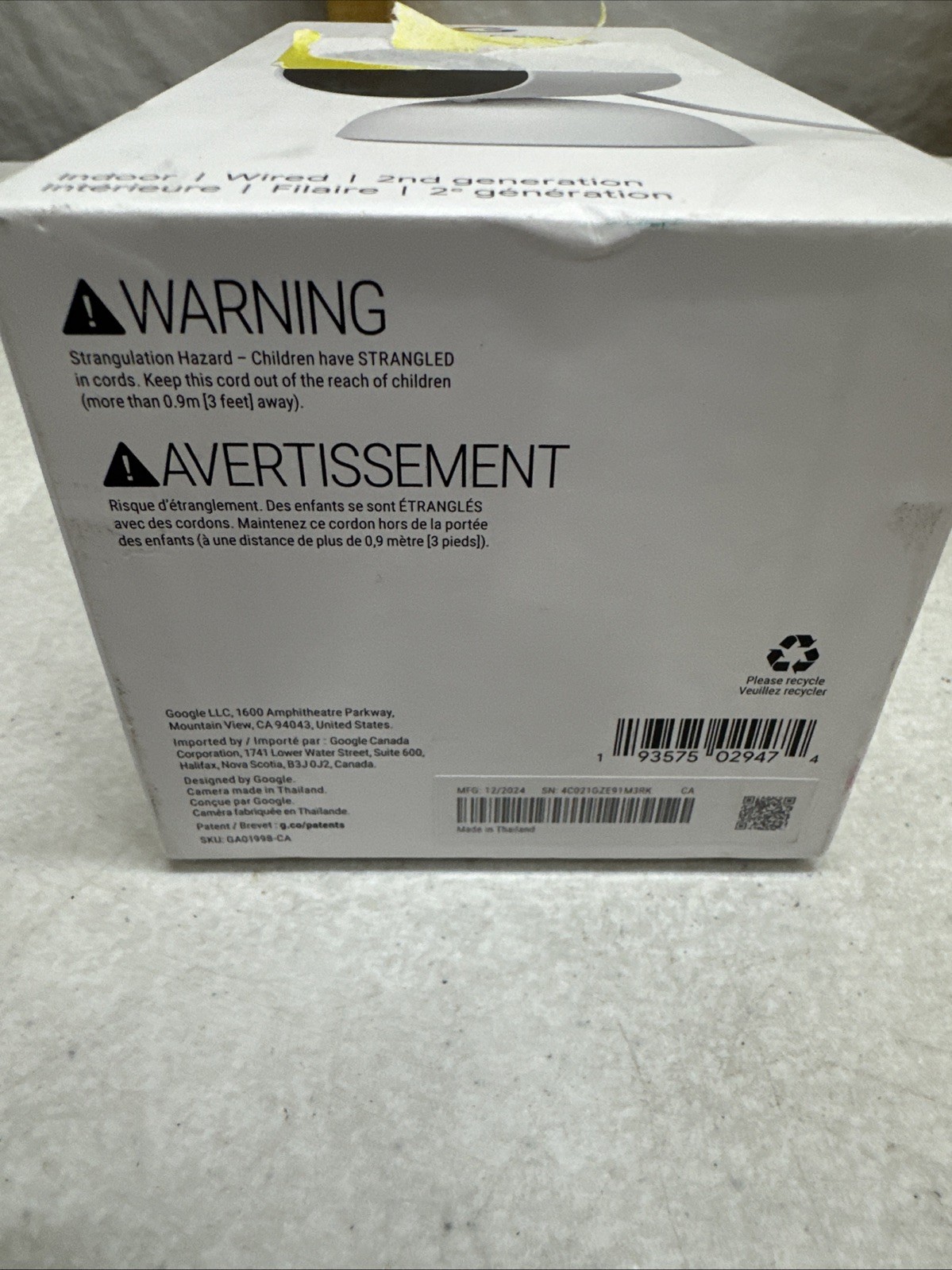 Google Nest Security Indoor Wired Camera 2nd Generation – White – New Sealed