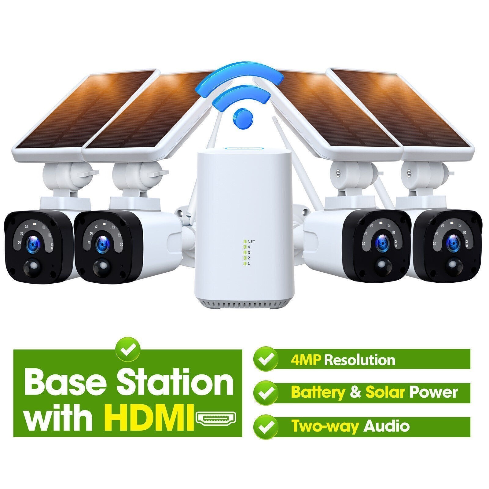 Solar Battery Powered Wireless Security Camera System WiFi IP Outdoor Home PIR