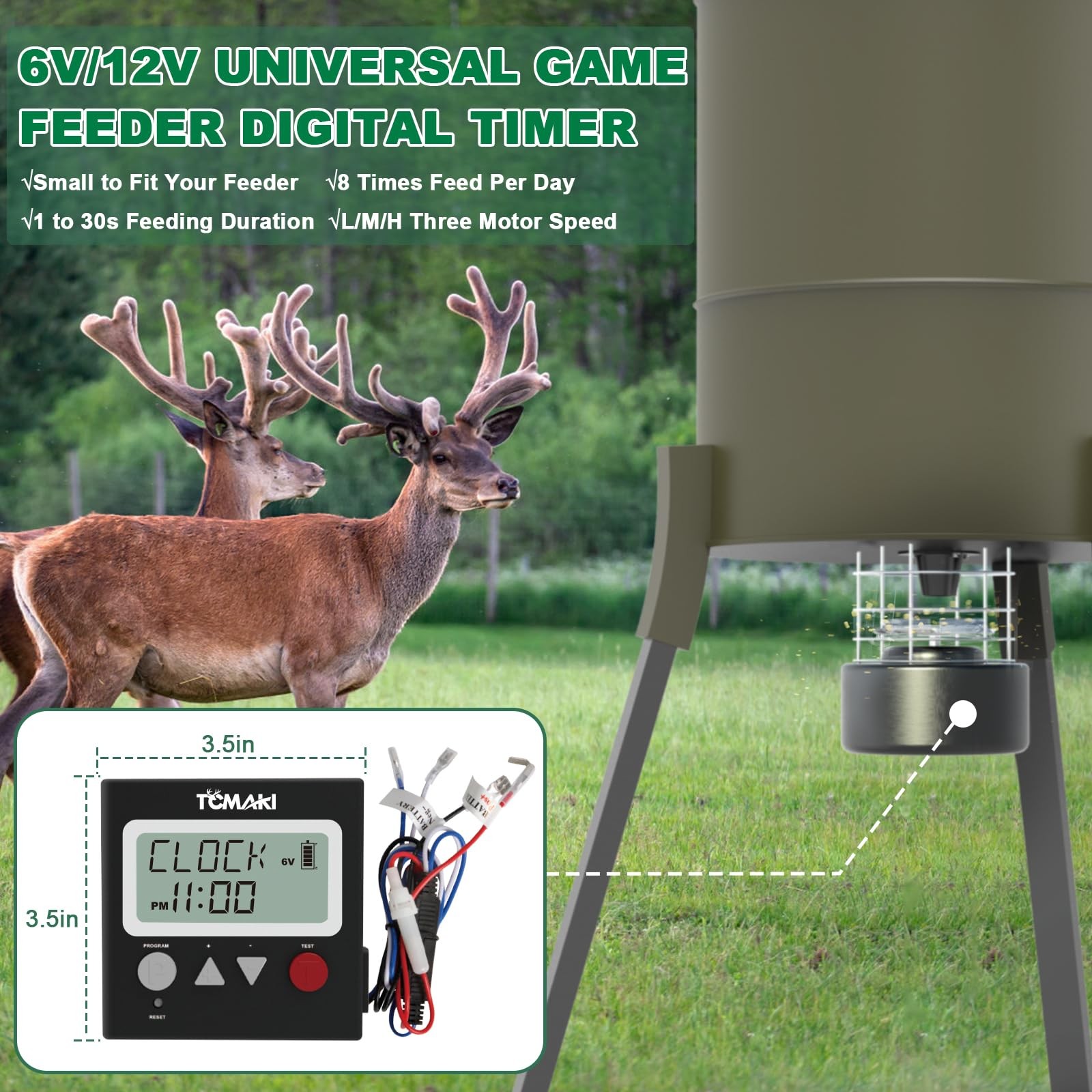 Game Feeder Digital Timer, Deer 3.5IN X X 075IN, Black