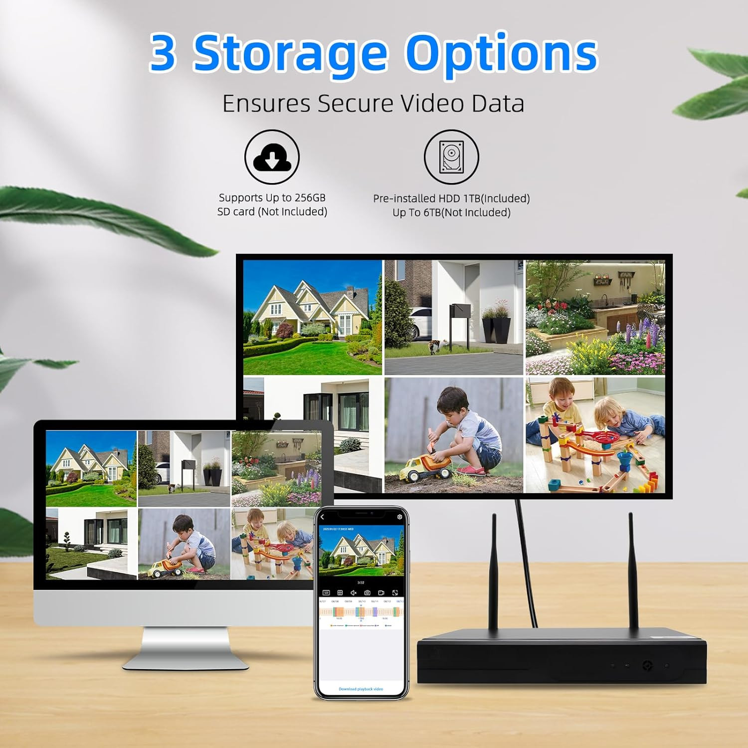 Wireless Security Camera NVR System, 2 Bullet Cam + 2 Dome Cam, 6 Screen Max. up